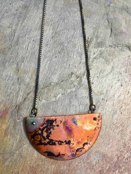 “Firepainted” Half Moon Necklace (Med) Classic Design Favorite