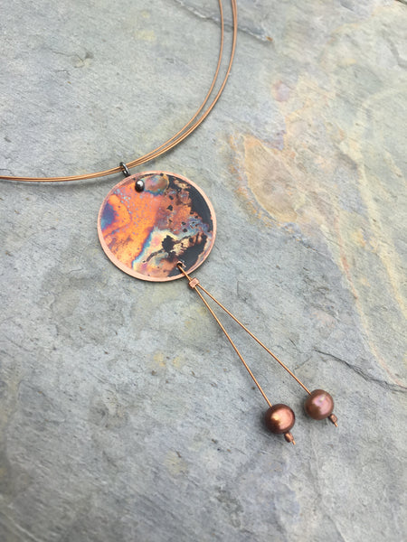Concave Circle with Pearl Cascade Necklace CUSTOMER FAVORITE