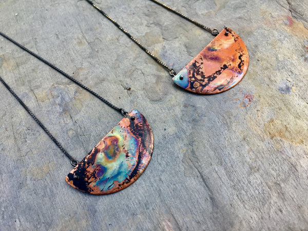 “Firepainted” Half Moon Necklace (Med) Classic Design Favorite