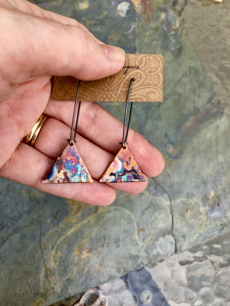 firepainted earrings, copper earrings, flame painted copper earrings, flame painted earrings, flame painted jewelry, firepainted jewelry, firepainted copper earrings