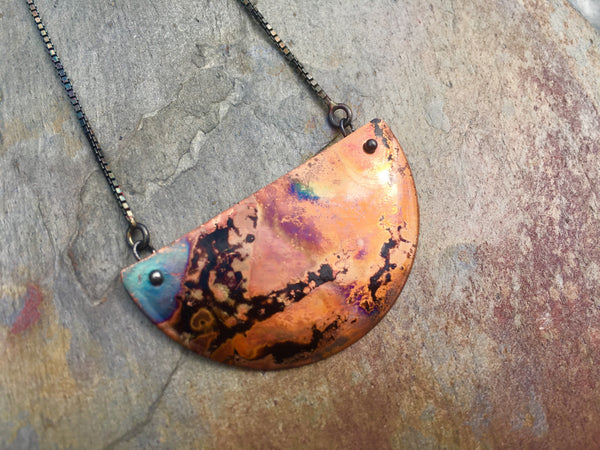 “Firepainted” Half Moon Necklace (Med) Classic Design Favorite