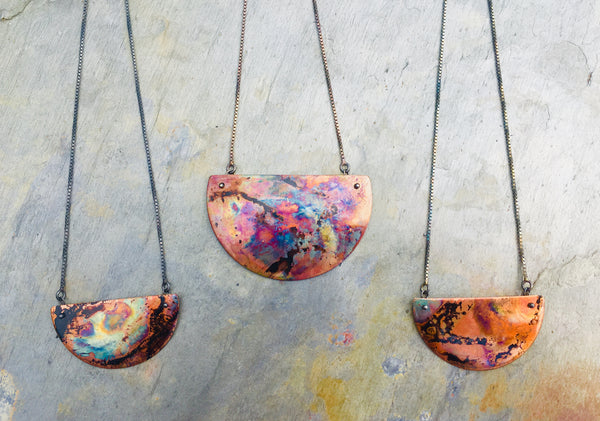 “Firepainted” Half Moon Necklace (Med) Classic Design Favorite