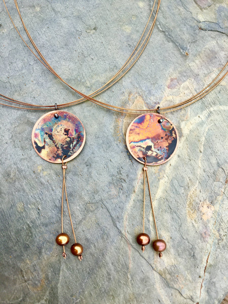 Concave Circle with Pearl Cascade Necklace CUSTOMER FAVORITE